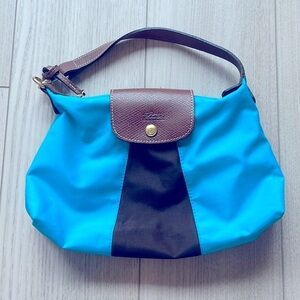 Longchamp Le Pliage Blue and Brown Bag (NWOT)